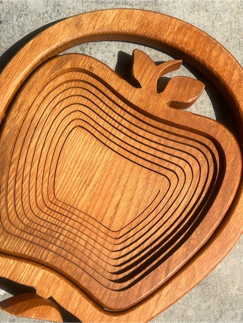 Vintage Expandable Wooden Apple Fruit Basket Folding Bowl Farmhouse Decor
